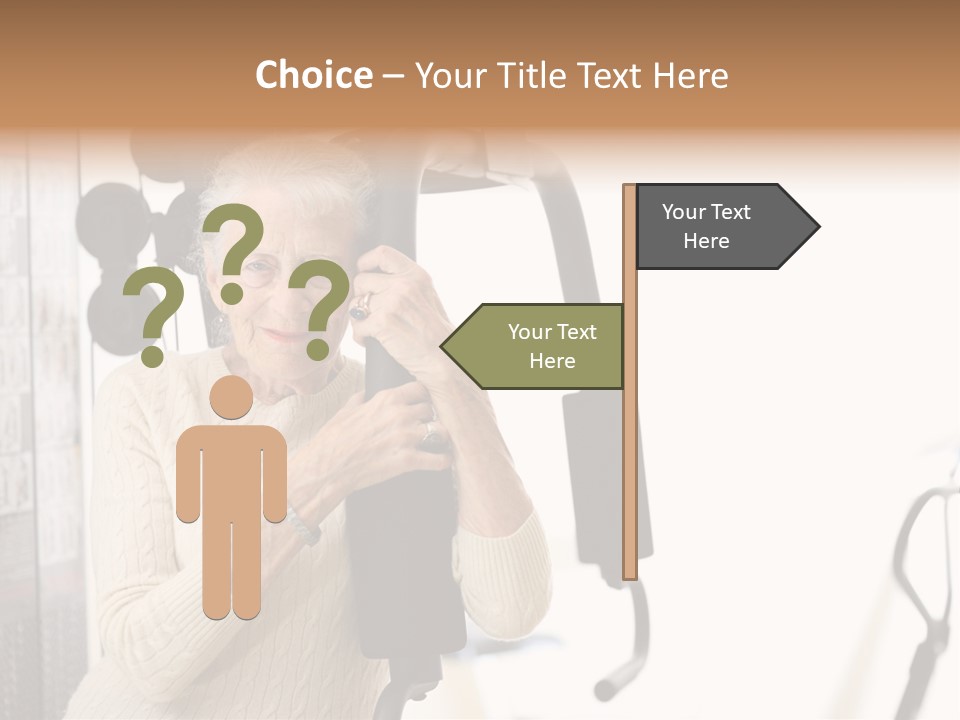 Senior Woman With Fitness Machine Over White Background. Shallow Dof. PowerPoint Template