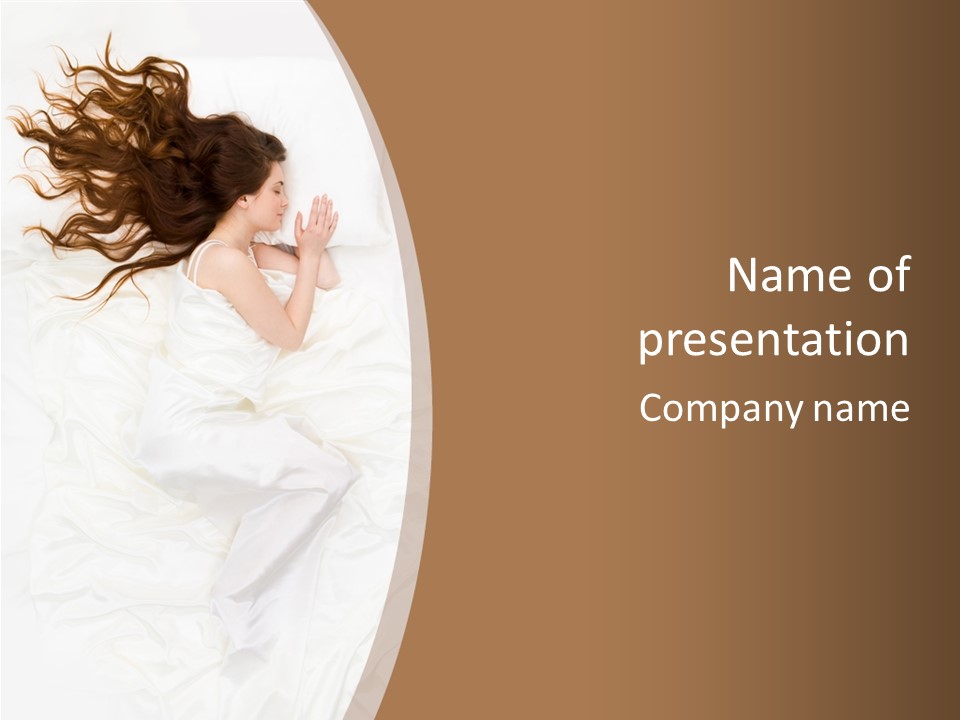 Above View Of Sleeping Woman Under White Satin Sheet PowerPoint Template