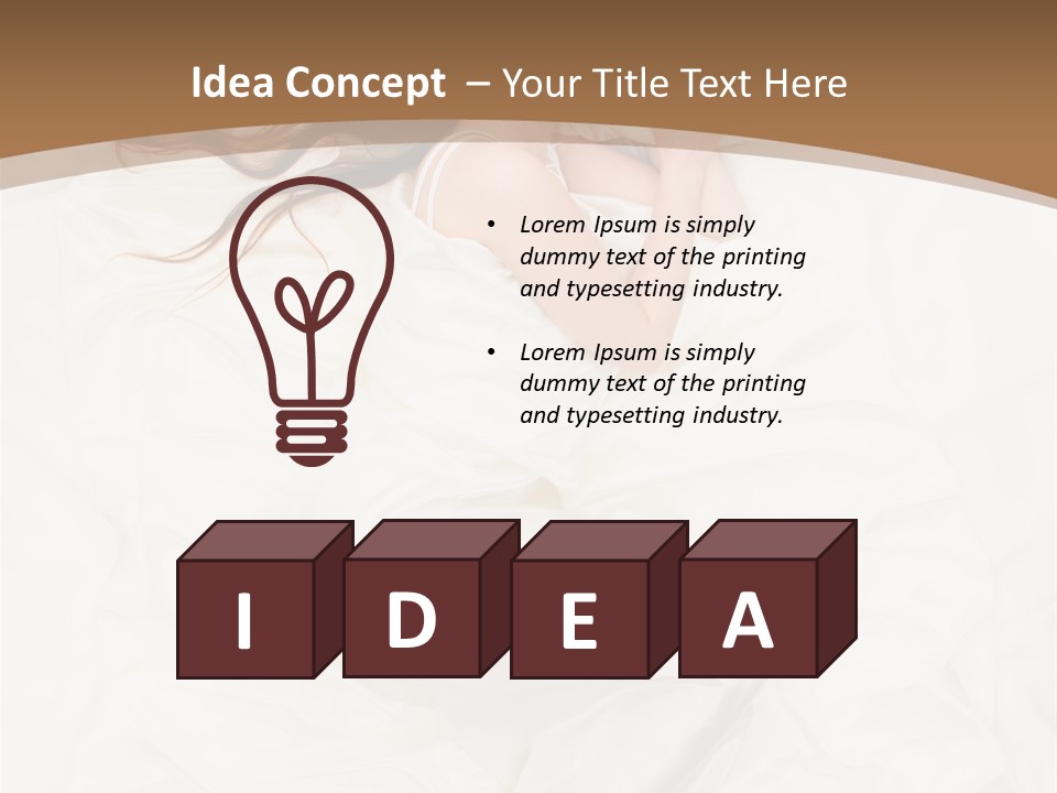 Above View Of Sleeping Woman Under White Satin Sheet PowerPoint Template