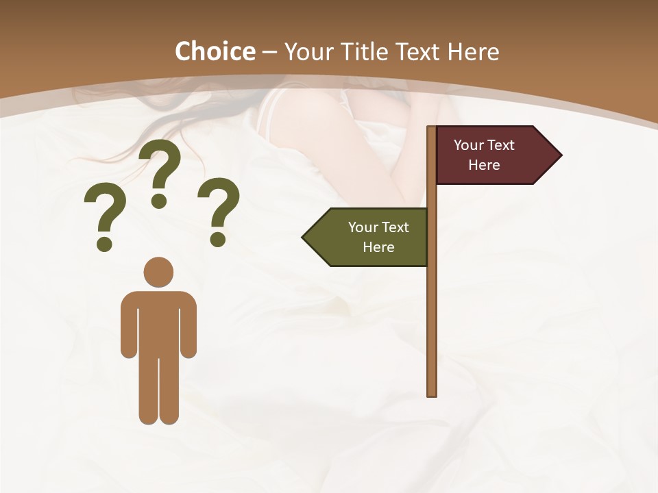 Above View Of Sleeping Woman Under White Satin Sheet PowerPoint Template