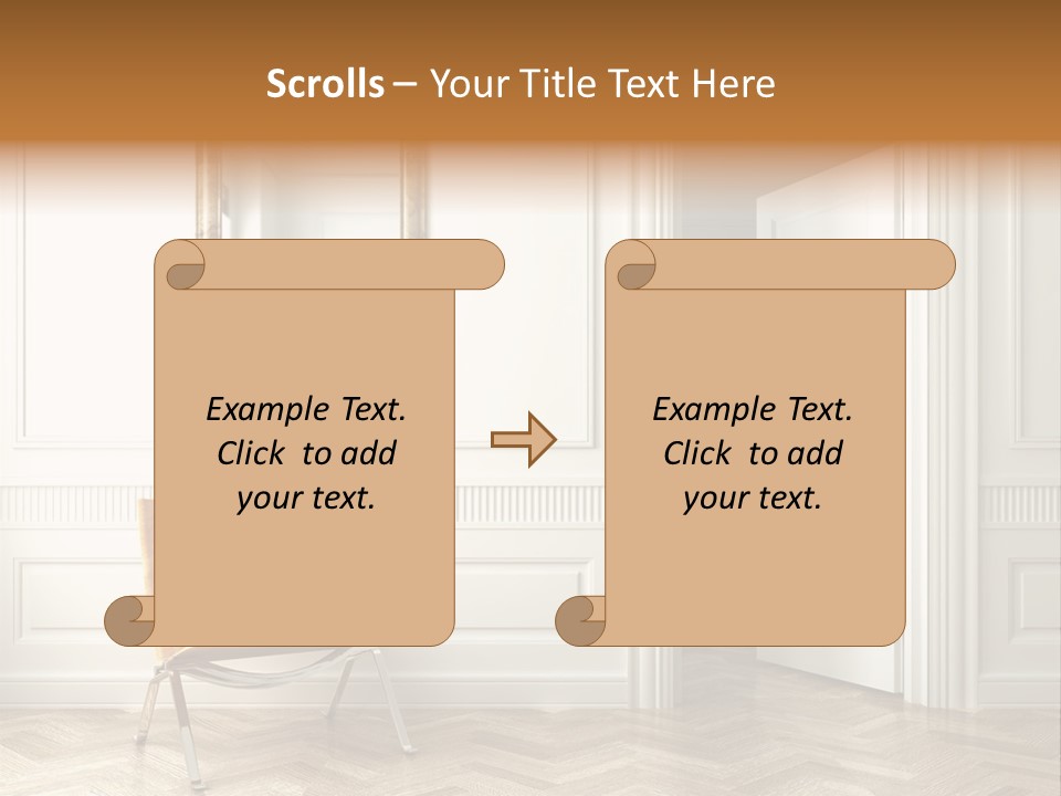 Classic White Interior With Chair Mirrors And Open Door PowerPoint Template