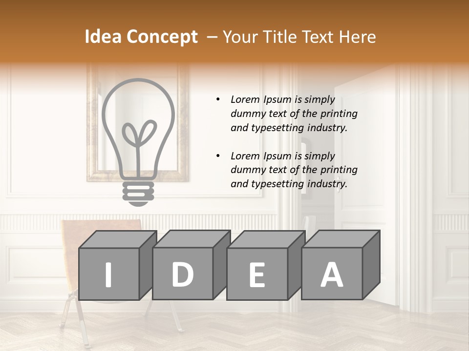 Classic White Interior With Chair Mirrors And Open Door PowerPoint Template