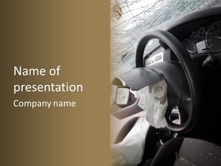 Look Inside A Wrecked Car With Airbag Deployed PowerPoint Template