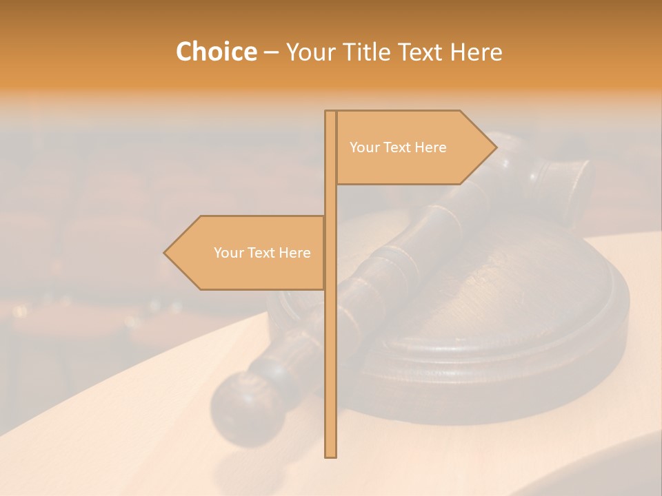 A Judge's Gaven Sitting On Top Of A Table In Front Of A PowerPoint Template