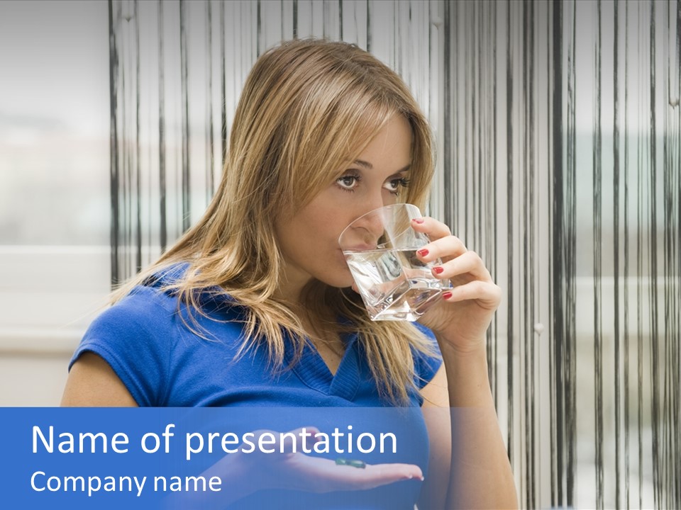 Woman Taking A Pill For Her Headache PowerPoint Template