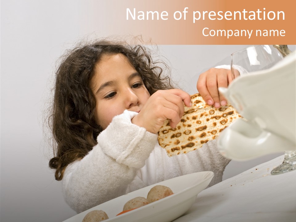 Jewish Girl Eating A Matzo Ball Soup In Passover PowerPoint Template