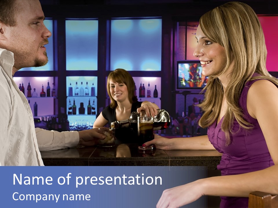 A Couple Sitting At Bar With Bar Tender Pouring A Drink PowerPoint Template