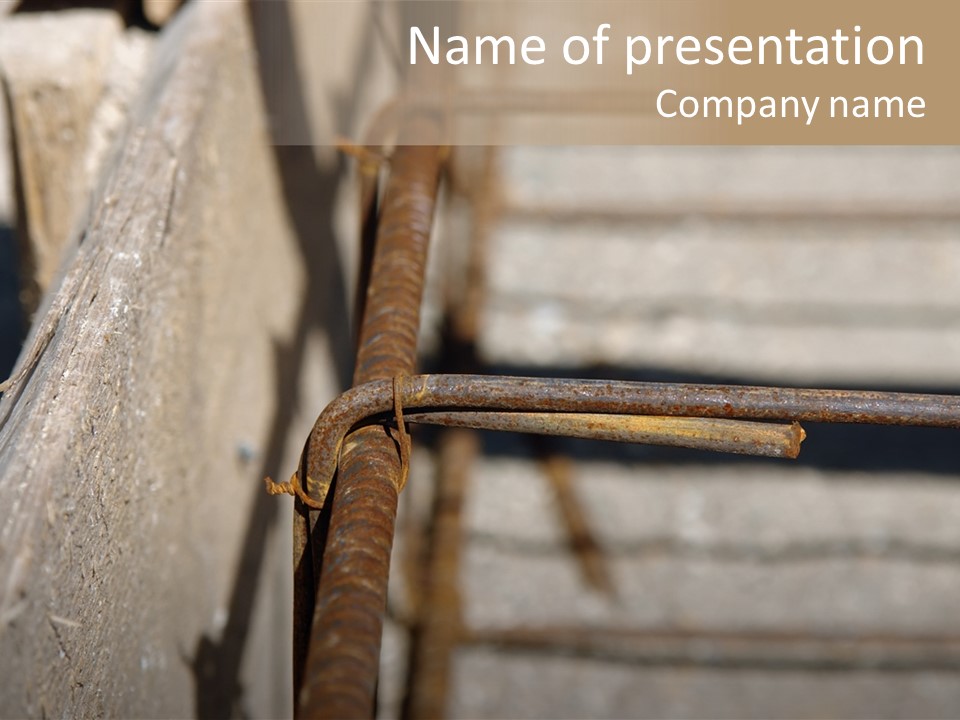 Closeup Of House Foundation Steel Reinforcement Bars PowerPoint Template
