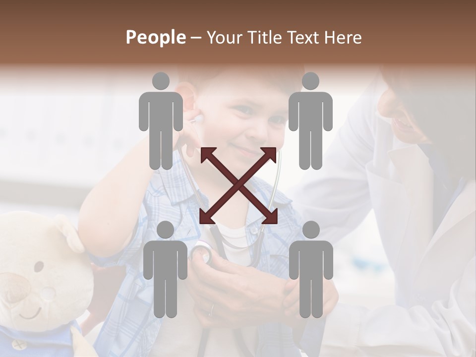 Senior Female Doctor Examining Happy Child, Smiling. PowerPoint Template