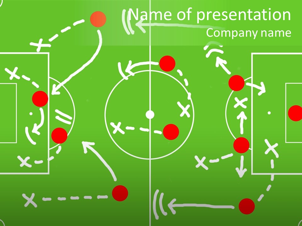 Board Representing A Soccer Field With Players And Game Plan Indications Drawn By The Trainer PowerPoint Template