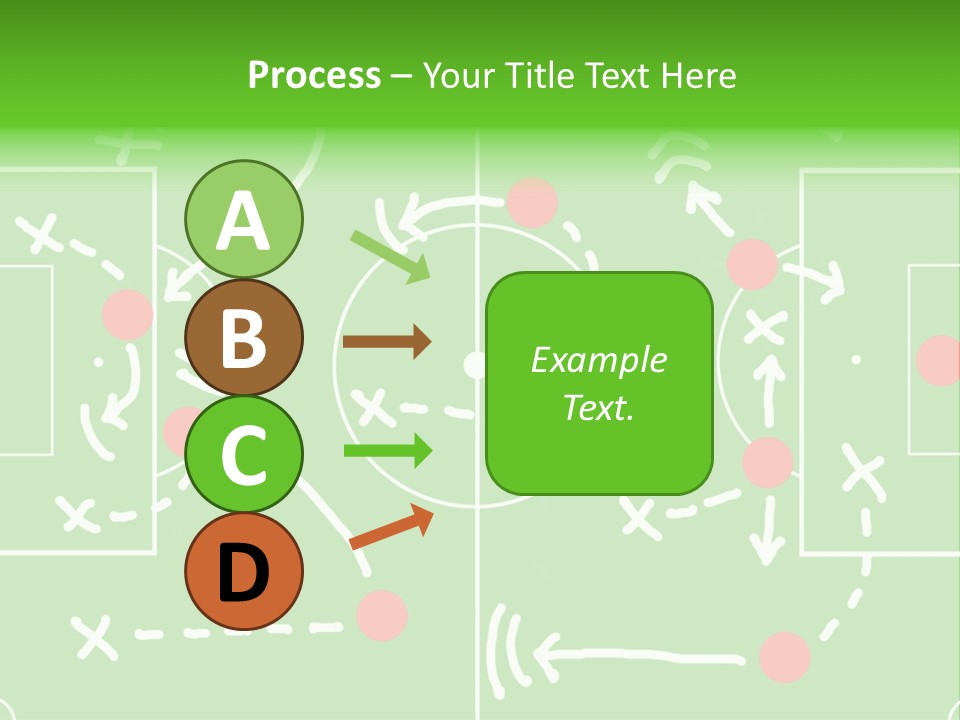 Board Representing A Soccer Field With Players And Game Plan Indications Drawn By The Trainer PowerPoint Template