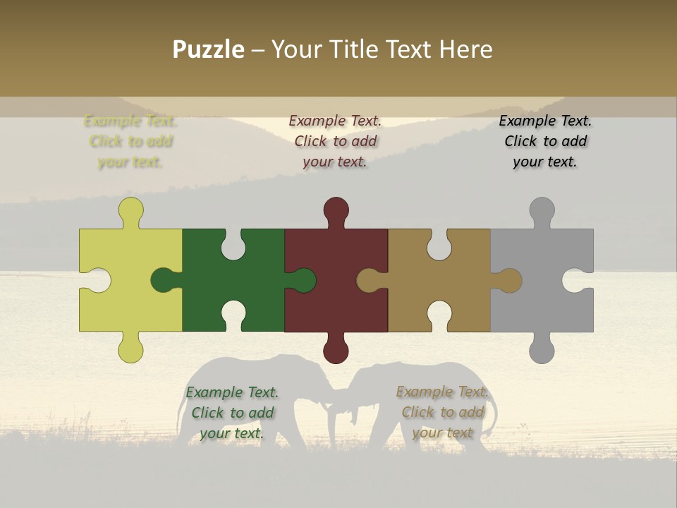 Elephant Bulls Wrestling At Sunset PowerPoint Template