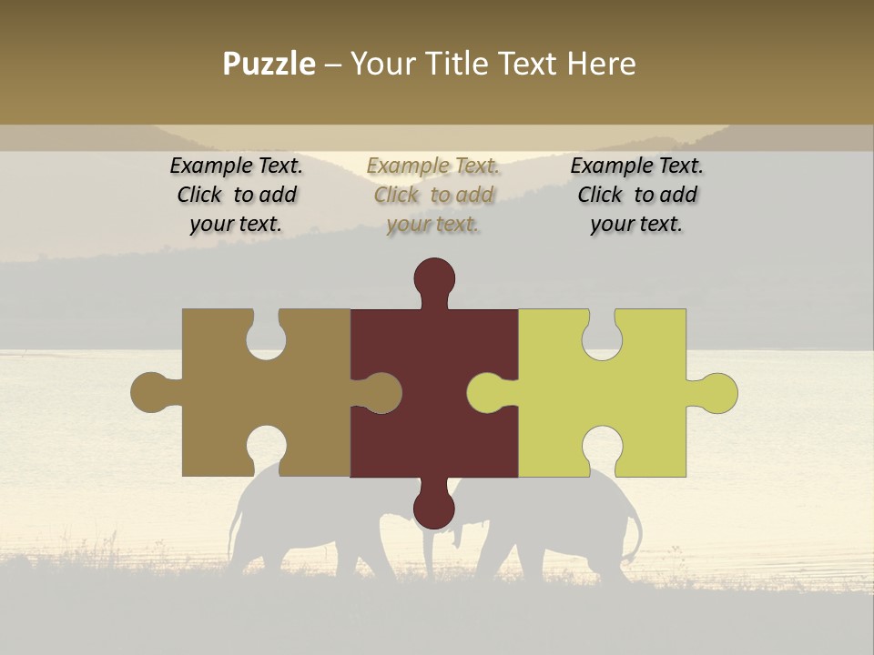 Elephant Bulls Wrestling At Sunset PowerPoint Template