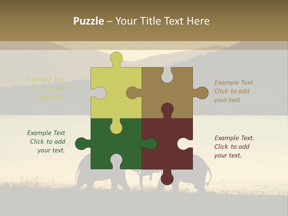 Elephant Bulls Wrestling At Sunset PowerPoint Template