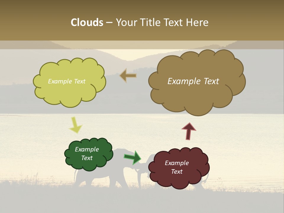 Elephant Bulls Wrestling At Sunset PowerPoint Template
