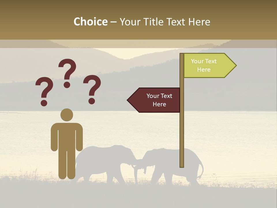 Elephant Bulls Wrestling At Sunset PowerPoint Template