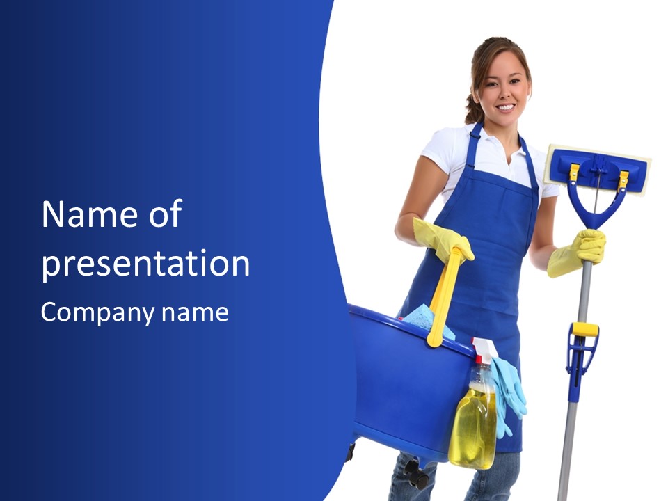 A Cute Maid Cleaner Woman With Mop And Bucket PowerPoint Template