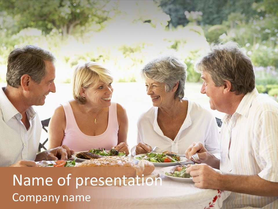 Friends Eating An Al Fresco Lunch PowerPoint Template