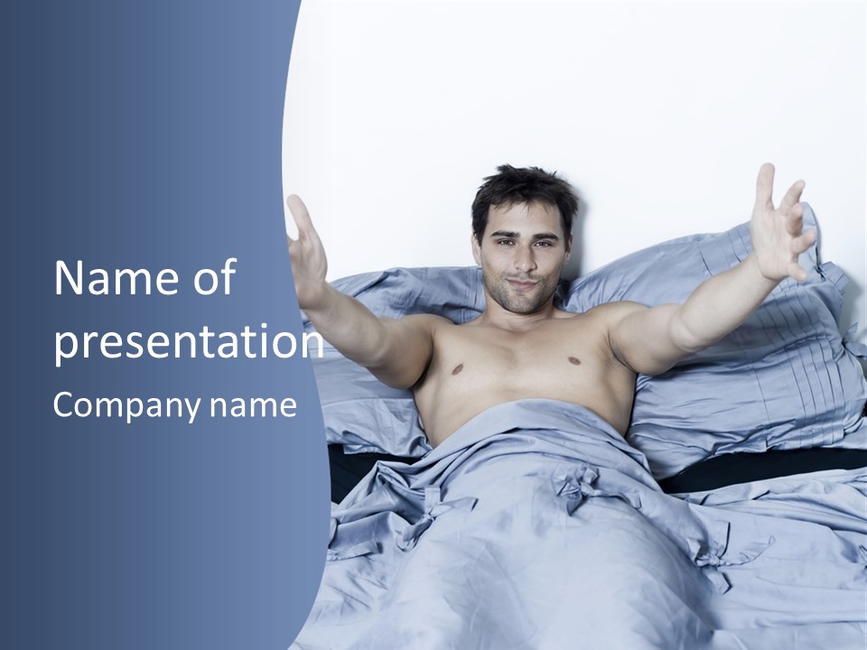 Handsome Man In A Bed On Isolated Background PowerPoint Template