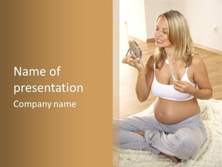 Pregnant Young Woman Checks Hers Perforates PowerPoint Template