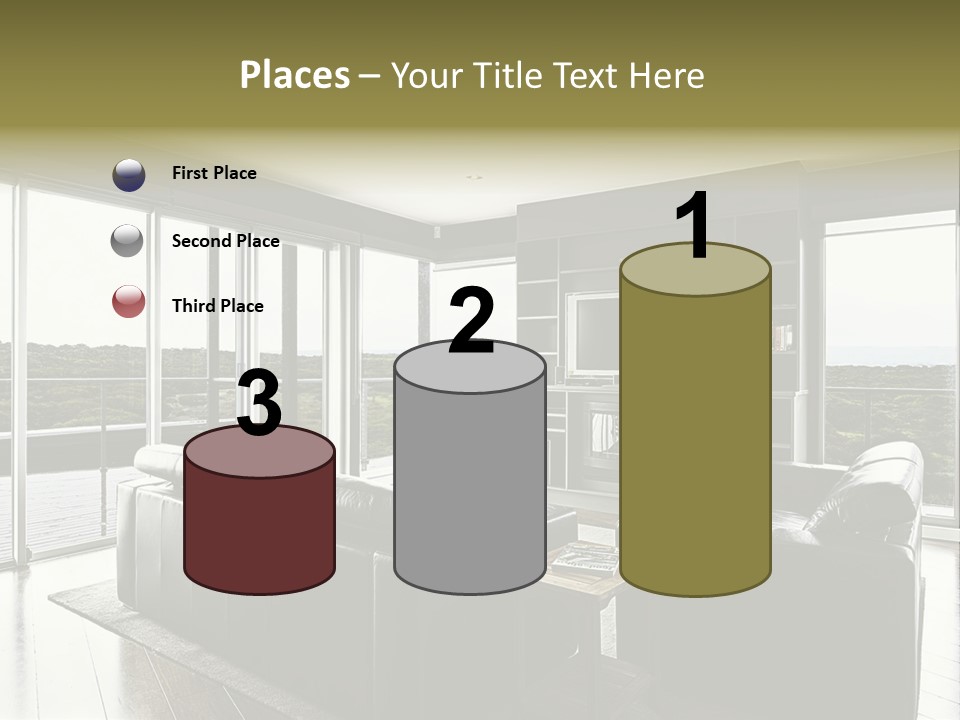 A Modern Luxury Home Interior Living Area With Couch And Flat Screen Tv And A Beautiful View. PowerPoint Template