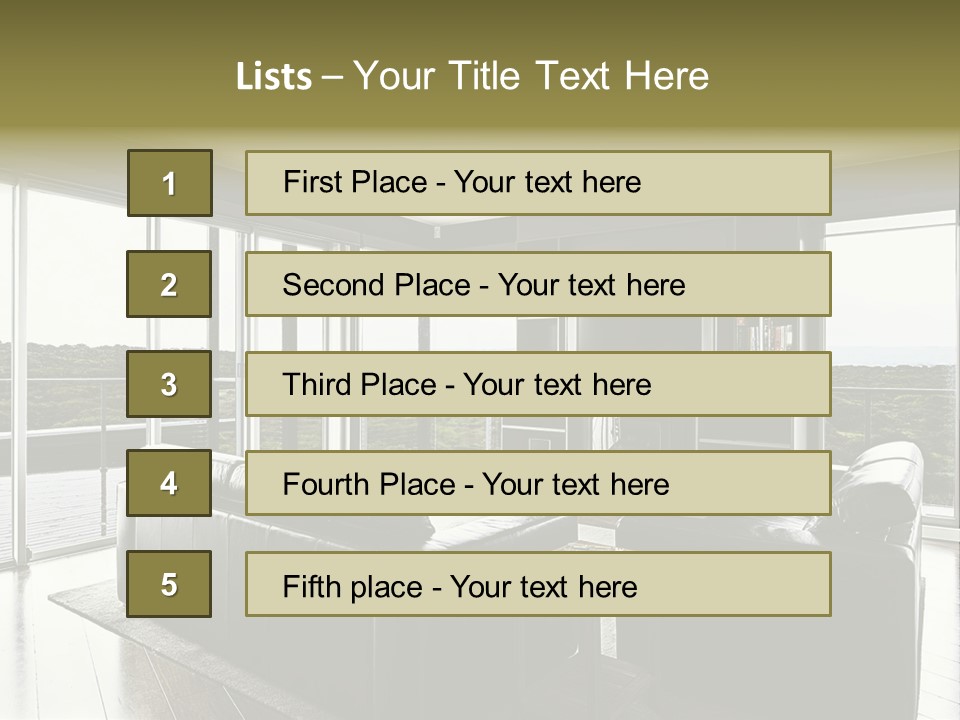 A Modern Luxury Home Interior Living Area With Couch And Flat Screen Tv And A Beautiful View. PowerPoint Template