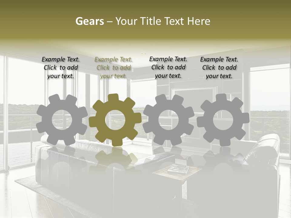 A Modern Luxury Home Interior Living Area With Couch And Flat Screen Tv And A Beautiful View. PowerPoint Template