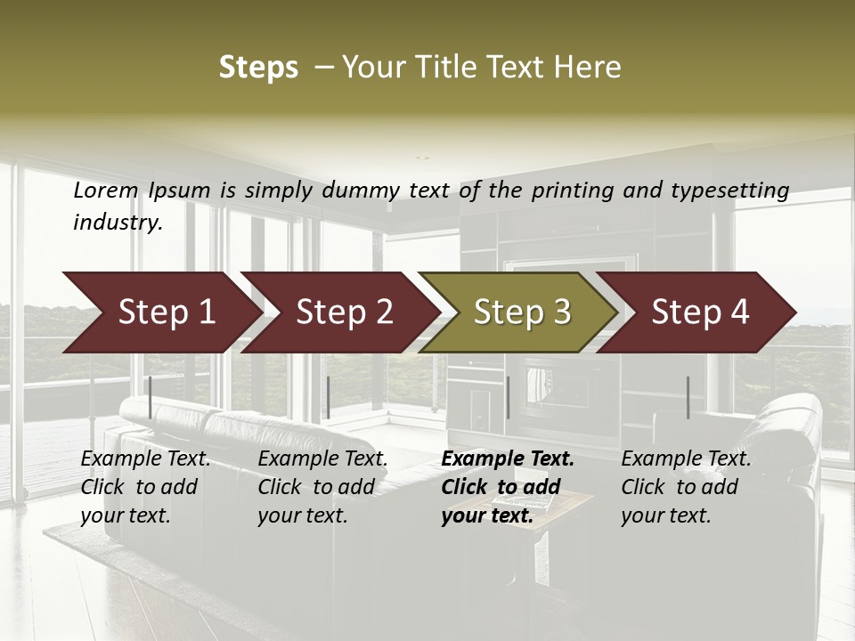 A Modern Luxury Home Interior Living Area With Couch And Flat Screen Tv And A Beautiful View. PowerPoint Template
