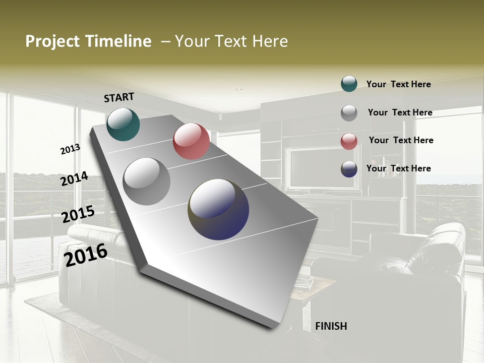 A Modern Luxury Home Interior Living Area With Couch And Flat Screen Tv And A Beautiful View. PowerPoint Template