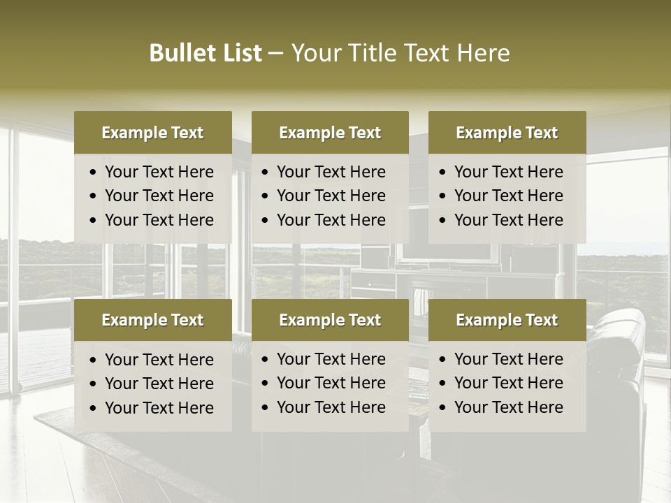 A Modern Luxury Home Interior Living Area With Couch And Flat Screen Tv And A Beautiful View. PowerPoint Template