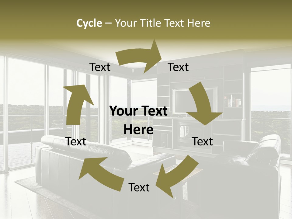 A Modern Luxury Home Interior Living Area With Couch And Flat Screen Tv And A Beautiful View. PowerPoint Template