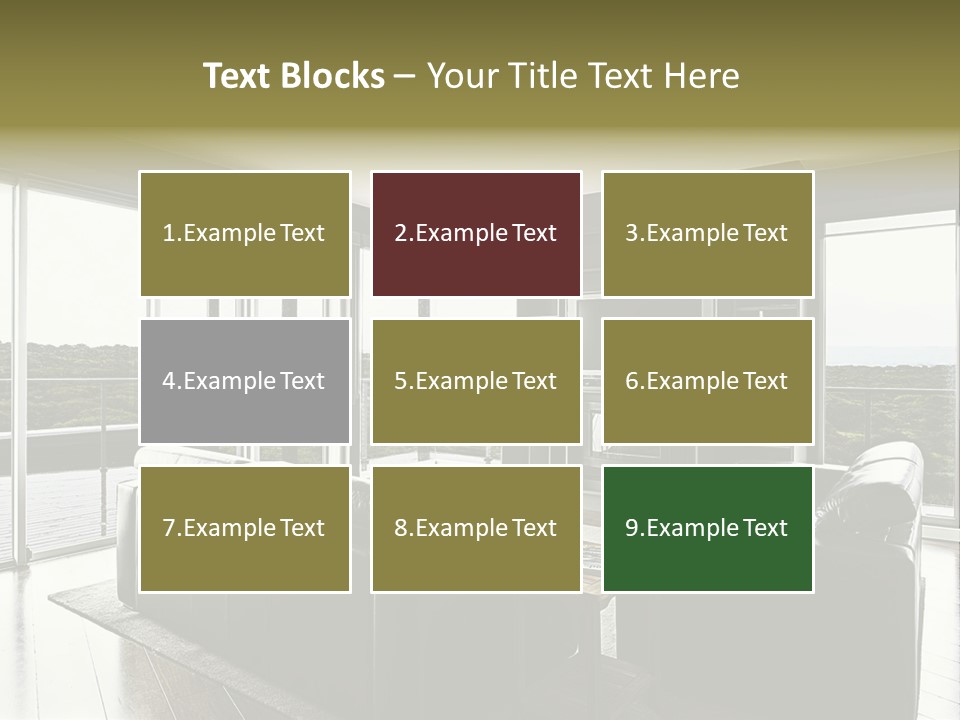 A Modern Luxury Home Interior Living Area With Couch And Flat Screen Tv And A Beautiful View. PowerPoint Template