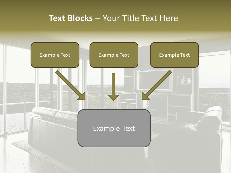 A Modern Luxury Home Interior Living Area With Couch And Flat Screen Tv And A Beautiful View. PowerPoint Template