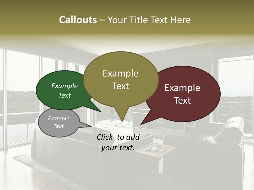 A Modern Luxury Home Interior Living Area With Couch And Flat Screen Tv And A Beautiful View. PowerPoint Template