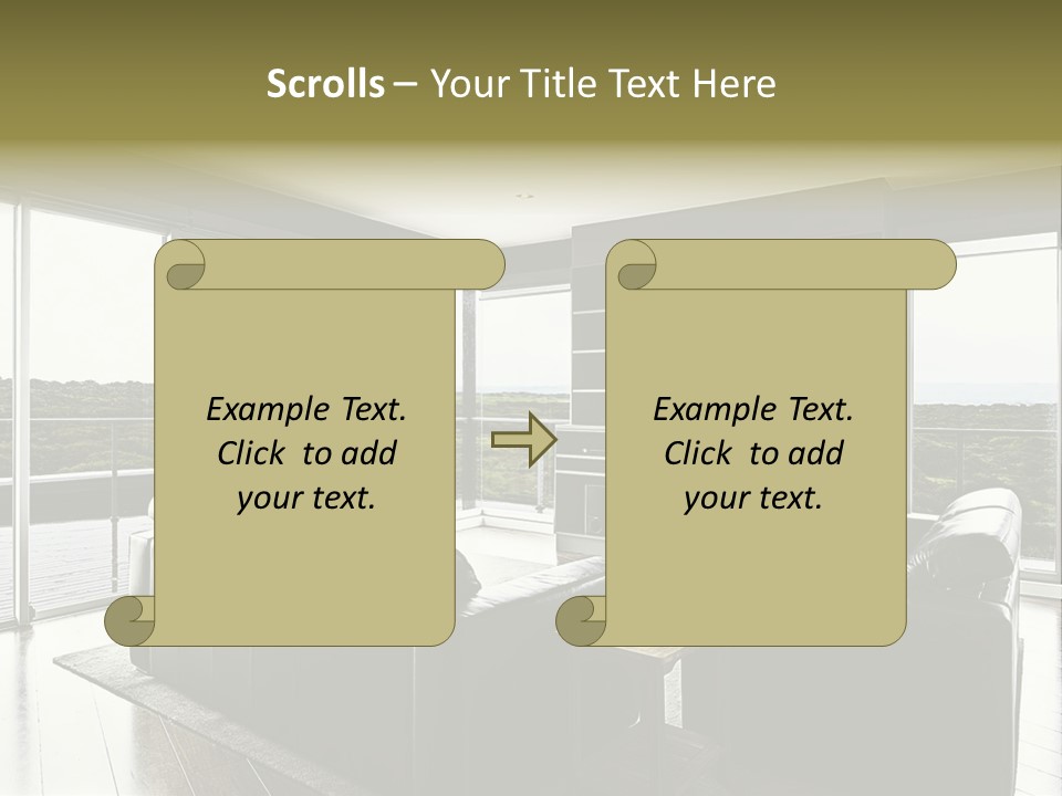 A Modern Luxury Home Interior Living Area With Couch And Flat Screen Tv And A Beautiful View. PowerPoint Template