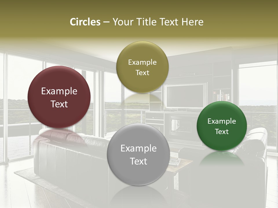 A Modern Luxury Home Interior Living Area With Couch And Flat Screen Tv And A Beautiful View. PowerPoint Template