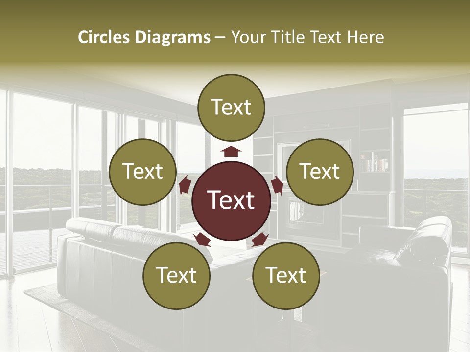 A Modern Luxury Home Interior Living Area With Couch And Flat Screen Tv And A Beautiful View. PowerPoint Template