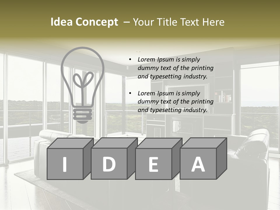 A Modern Luxury Home Interior Living Area With Couch And Flat Screen Tv And A Beautiful View. PowerPoint Template