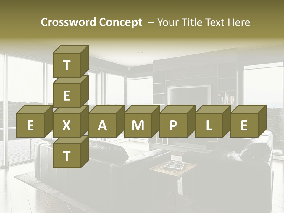 A Modern Luxury Home Interior Living Area With Couch And Flat Screen Tv And A Beautiful View. PowerPoint Template