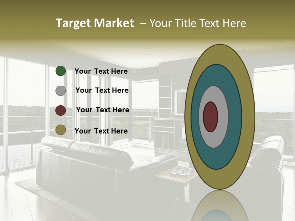 A Modern Luxury Home Interior Living Area With Couch And Flat Screen Tv And A Beautiful View. PowerPoint Template