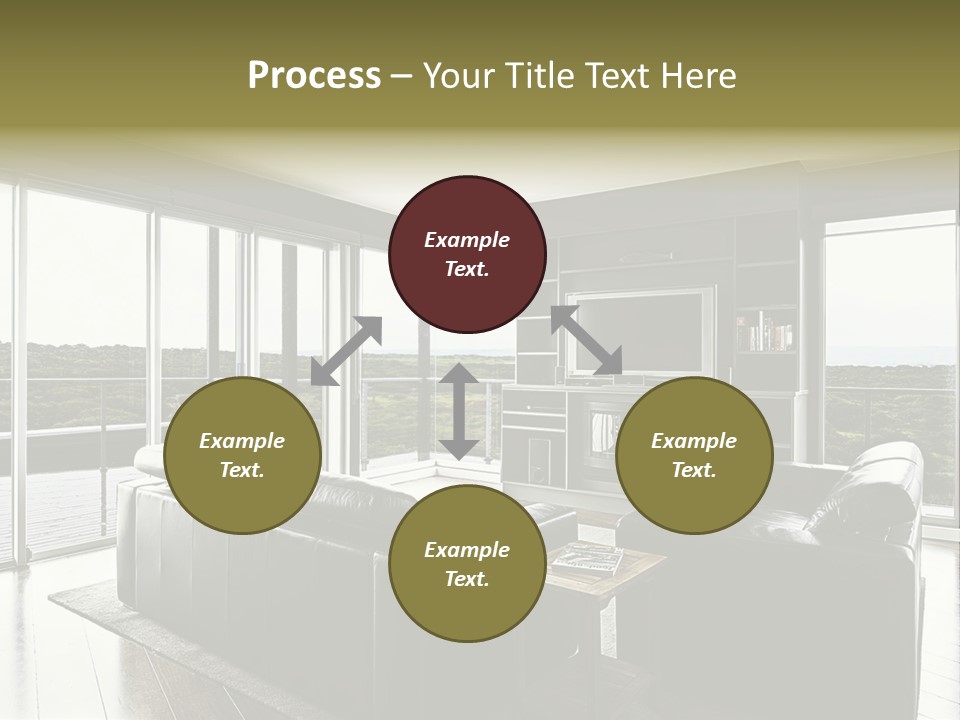 A Modern Luxury Home Interior Living Area With Couch And Flat Screen Tv And A Beautiful View. PowerPoint Template