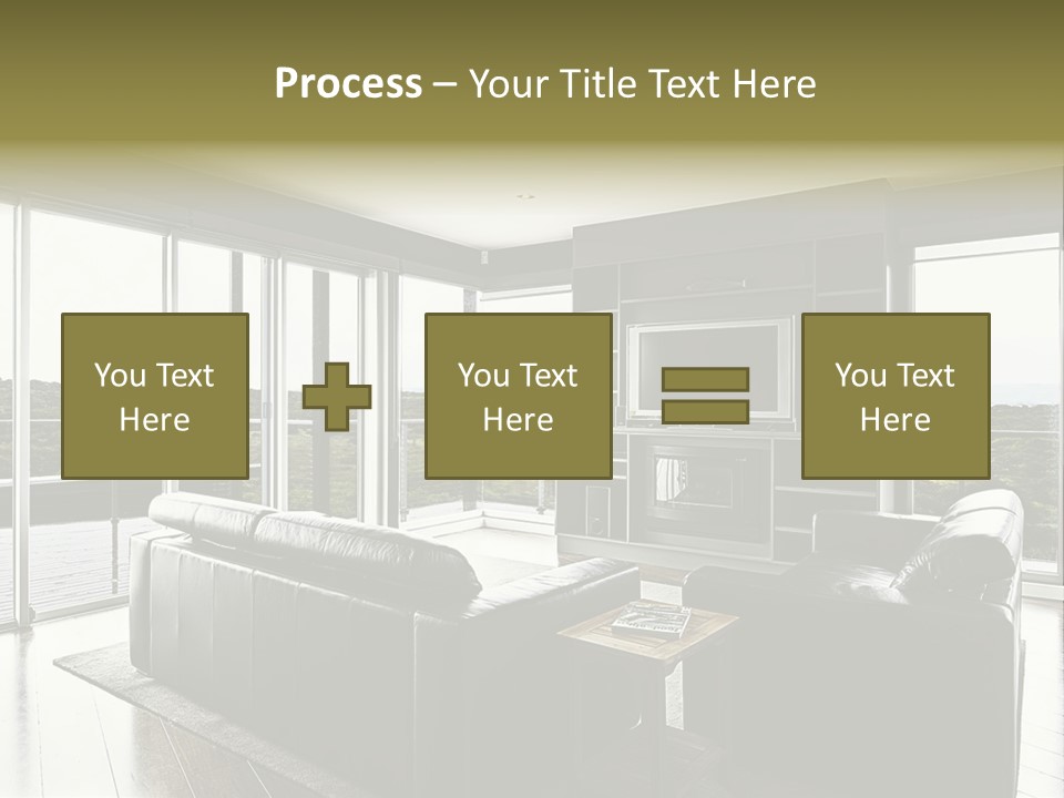 A Modern Luxury Home Interior Living Area With Couch And Flat Screen Tv And A Beautiful View. PowerPoint Template