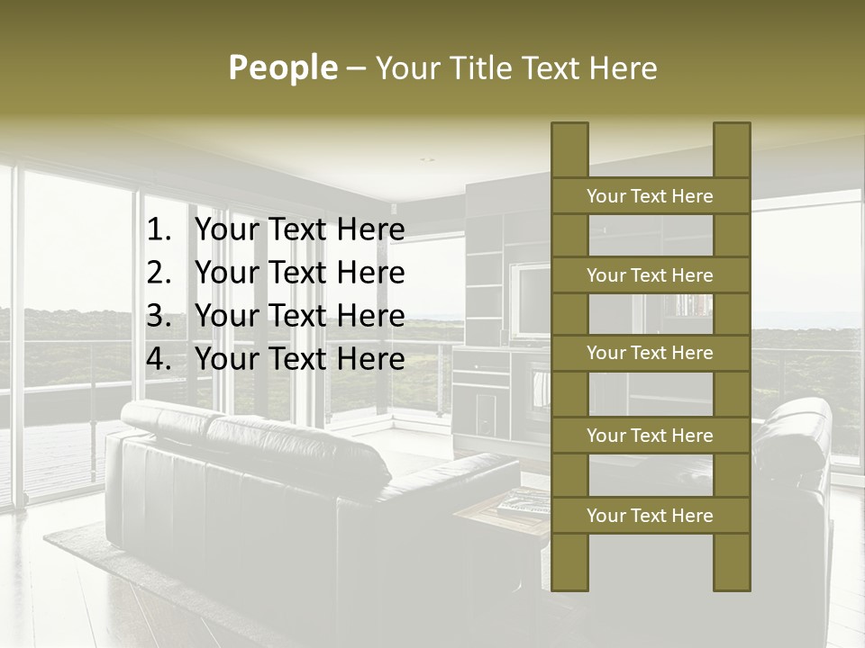 A Modern Luxury Home Interior Living Area With Couch And Flat Screen Tv And A Beautiful View. PowerPoint Template