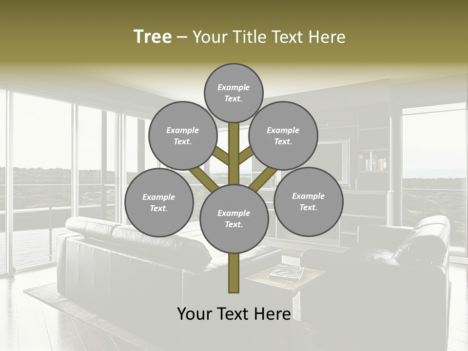 A Modern Luxury Home Interior Living Area With Couch And Flat Screen Tv And A Beautiful View. PowerPoint Template