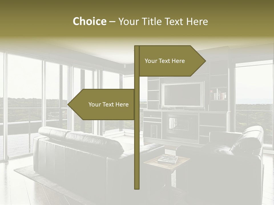 A Modern Luxury Home Interior Living Area With Couch And Flat Screen Tv And A Beautiful View. PowerPoint Template