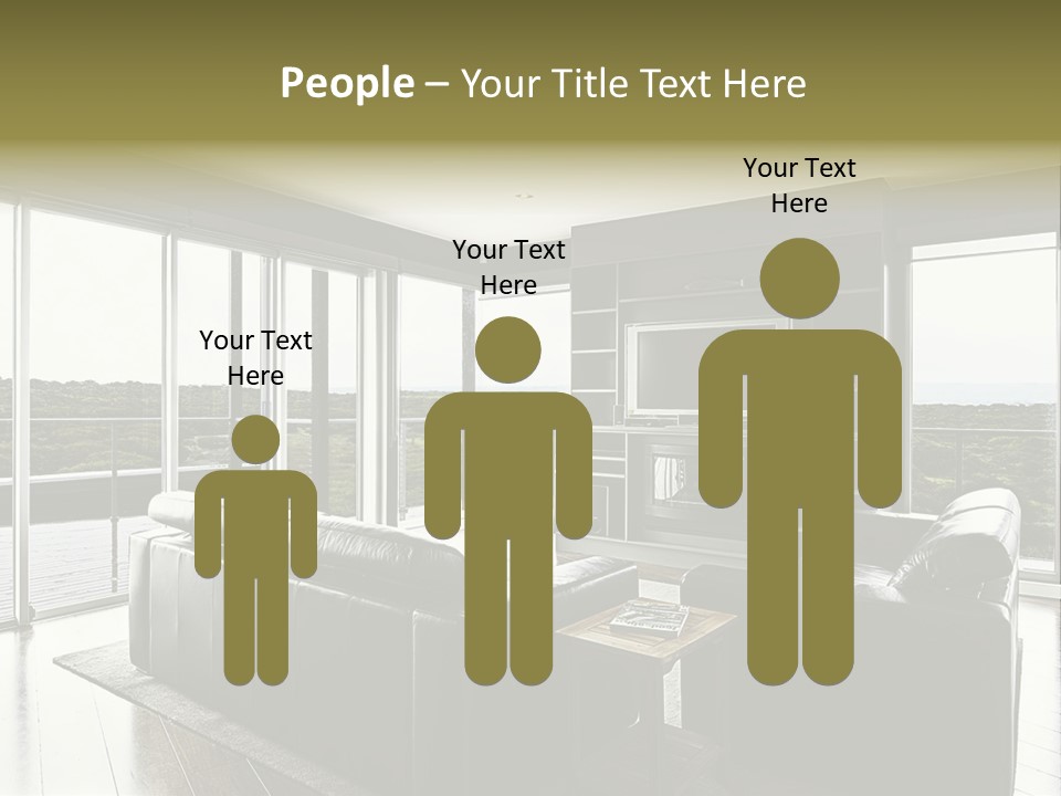 A Modern Luxury Home Interior Living Area With Couch And Flat Screen Tv And A Beautiful View. PowerPoint Template