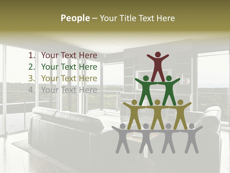 A Modern Luxury Home Interior Living Area With Couch And Flat Screen Tv And A Beautiful View. PowerPoint Template