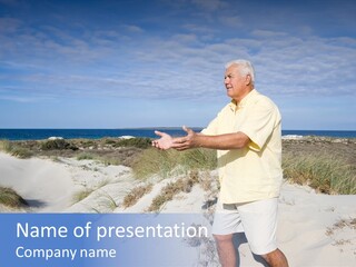 The Man Doing Tai Chi By The Unspoilt Beach. PowerPoint Template