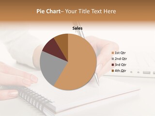 Close-Up Of Human Hand Before Writing Down Business Plan On Page Of Notepad PowerPoint Template