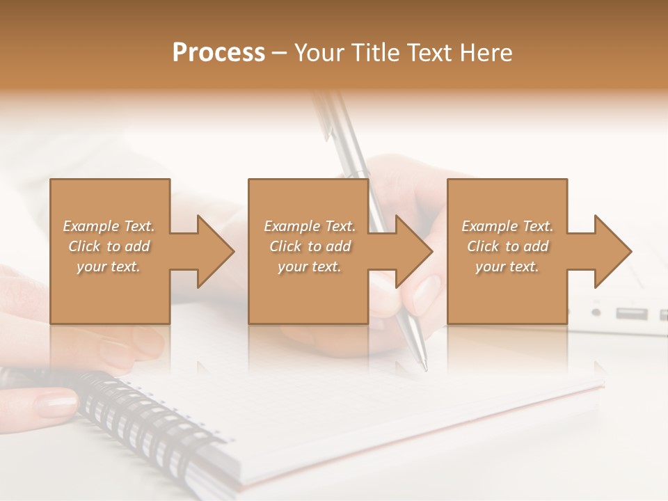 Close-Up Of Human Hand Before Writing Down Business Plan On Page Of Notepad PowerPoint Template